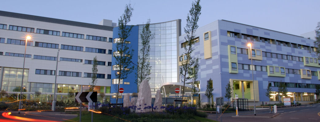 Evening exterior view of Children's Hospital building