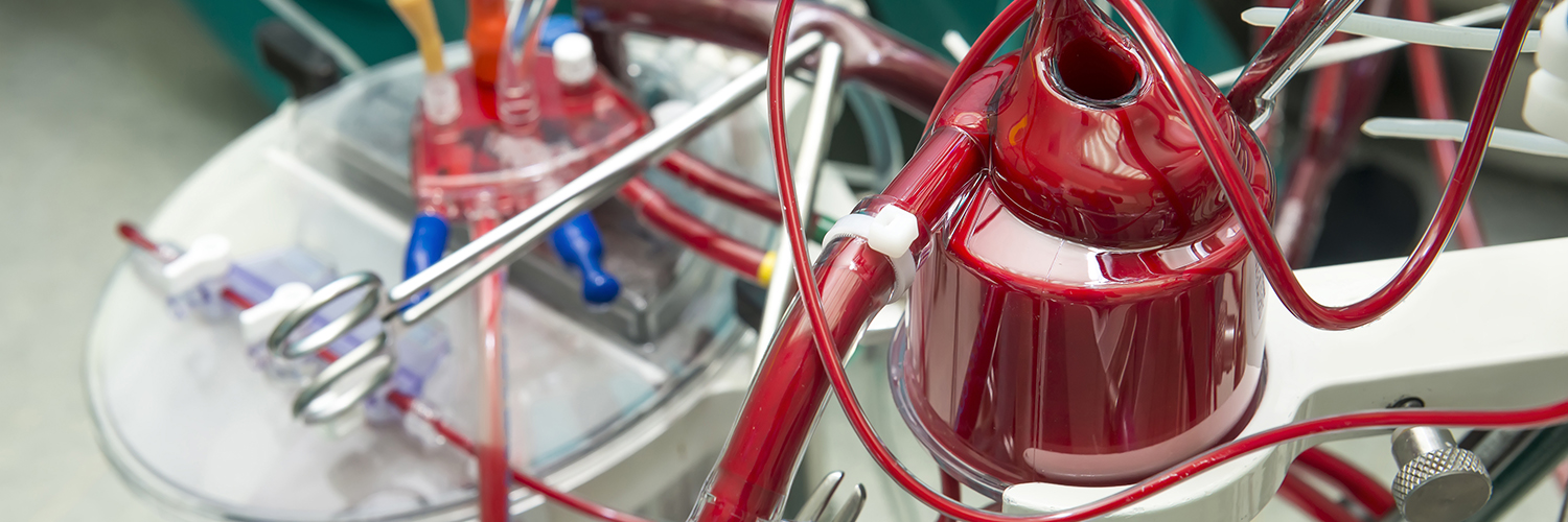 Close-up of shiny tubing in operating theatre