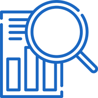 Magnifier held over a graph icon