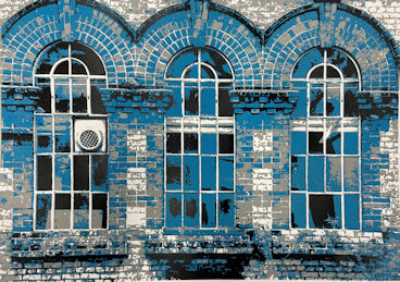 Stylised print of flat wall of Osney Power Station building