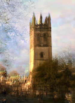 Photograph of Magdalen Tower in Oxford with a blurring effect