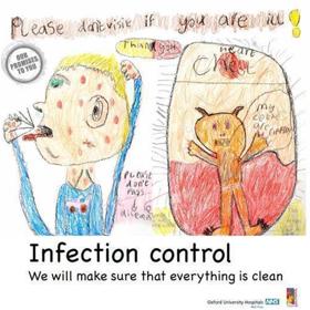 Poster illustrating promise 'Infection control - we will make sure that everything is clean'.
