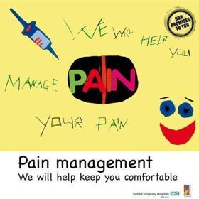 Poster illustrating promise 'Pain management - we will help keep you comfortable'.