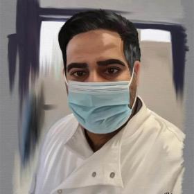 Painting of a clinician wearing a mask.