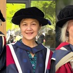 Composite picture of Carol, Lian and Diana in their graduation gowns and hats