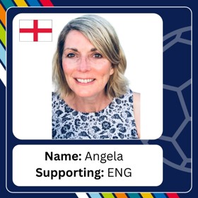 Angela, smiling, with caption 'Name: Angela; Supporting: ENG'.