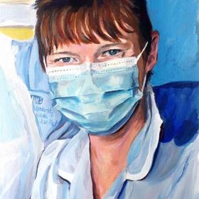 Painting of clinician wearing mask 